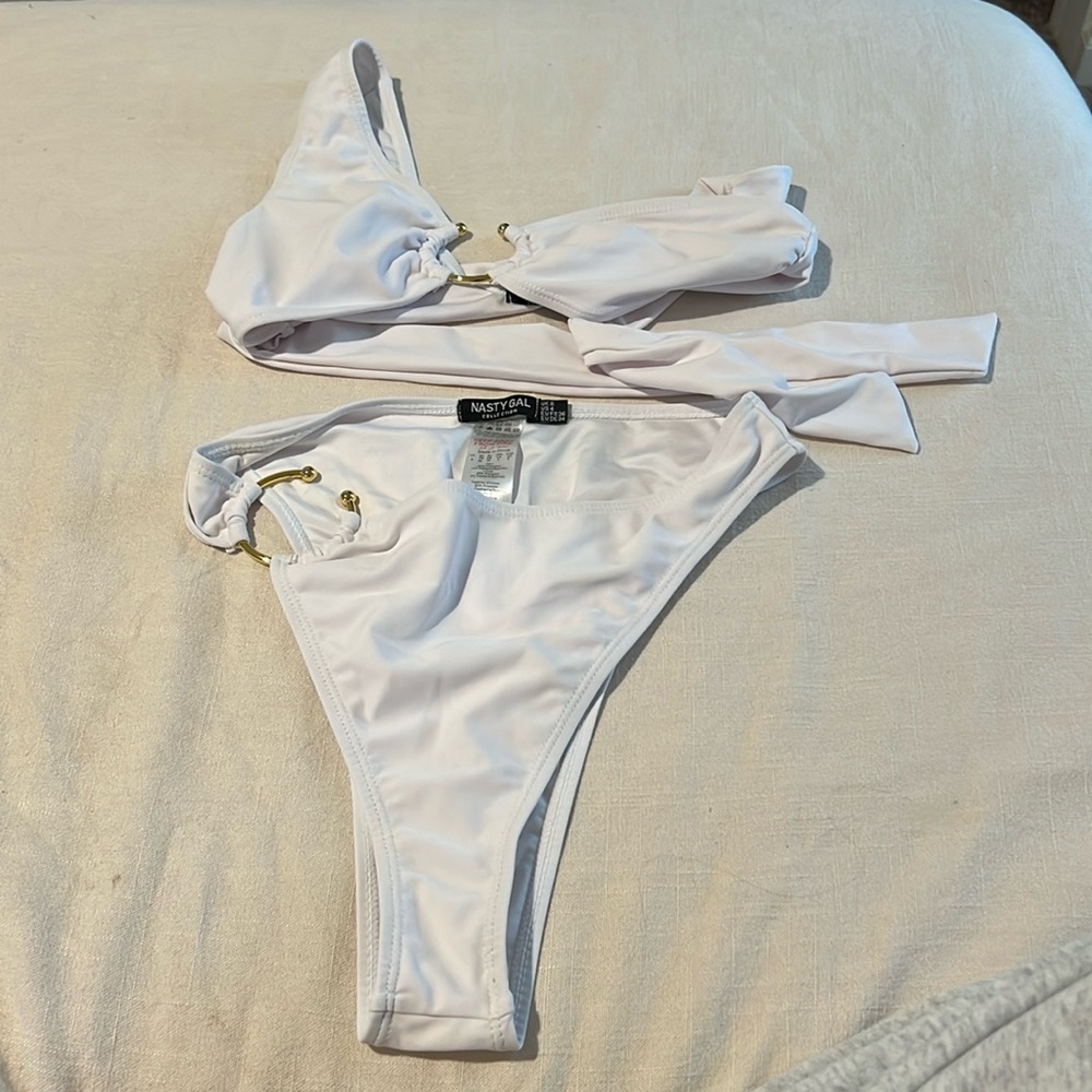 Nasty gal white swim suit with gold details